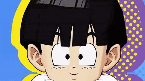 a close up of a cartoon character 's face with a yellow and blue background