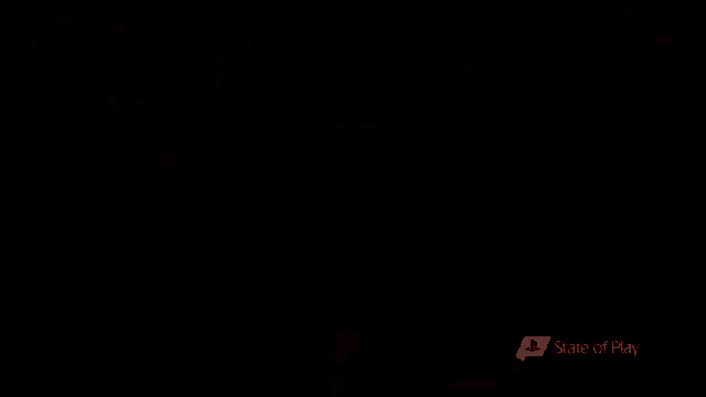 a dark hallway with red lights and a state of play logo