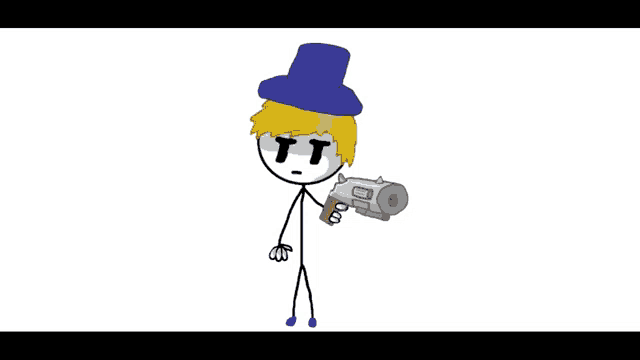 a stick figure with a top hat and a gun