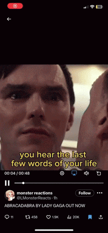a video of a man talking to another man with the caption " you hear the last few words of your life "