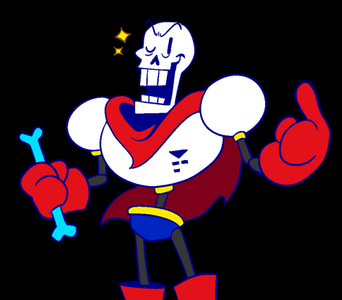 papyrus from undertale giving a thumbs up and holding a bone