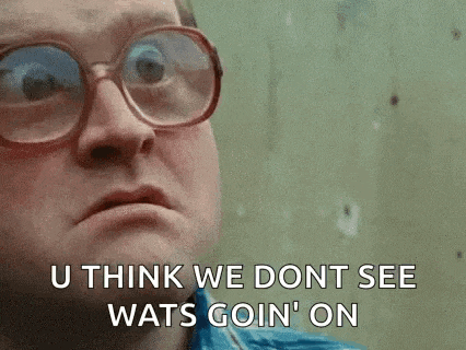 a man wearing glasses is saying `` u think we dont see wats goin ' on ''