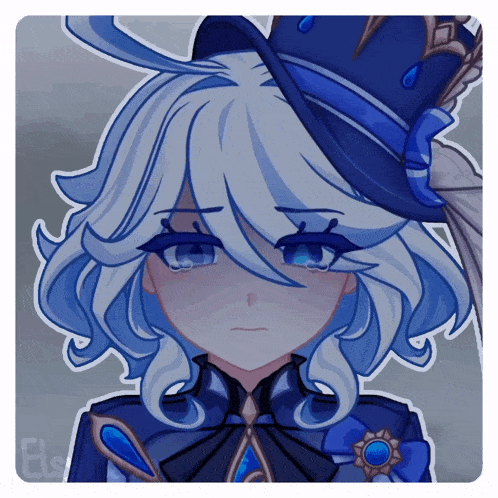 a drawing of a girl with blue hair and a top hat with els written on the bottom right