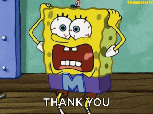 a cartoon of spongebob saying " thank you "