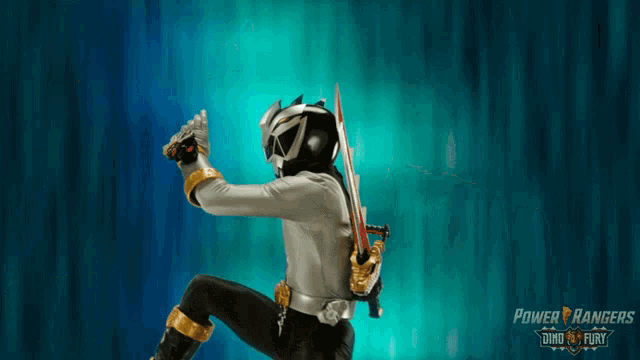 a power rangers poster with a sword and a helmet