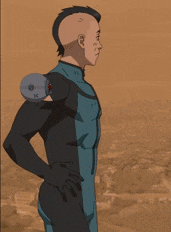 a cartoon of a man with an eye on his back and a k on his shoulder