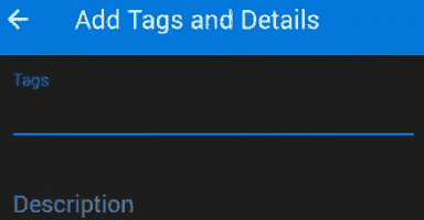 a screenshot of the add tags and details screen on a phone