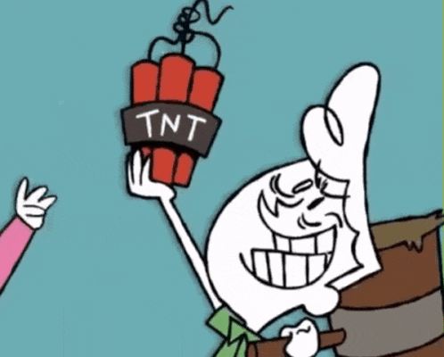 a cartoon character is holding a tnt bomb in his hand