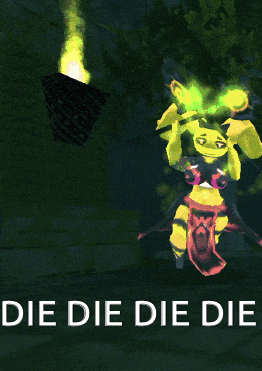 a cartoon character with the words die die die on the bottom