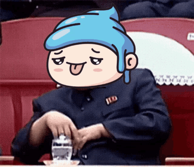 a cartoon drawing of a man in a suit sitting in a chair