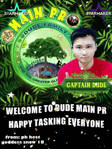 a poster with a man in a red shirt and the name captain dude on it