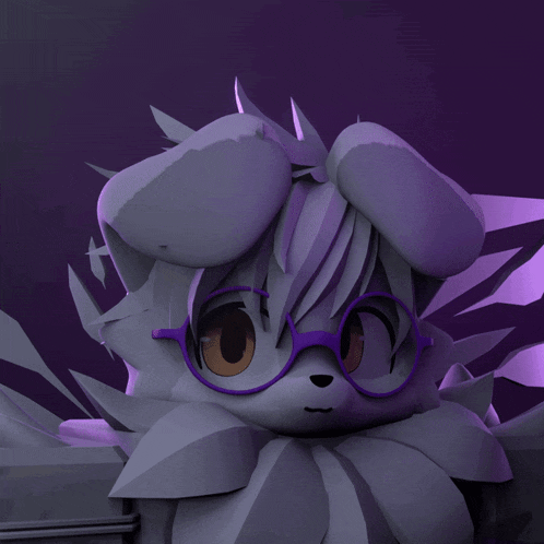 a 3d rendering of a rabbit with glasses and a purple background