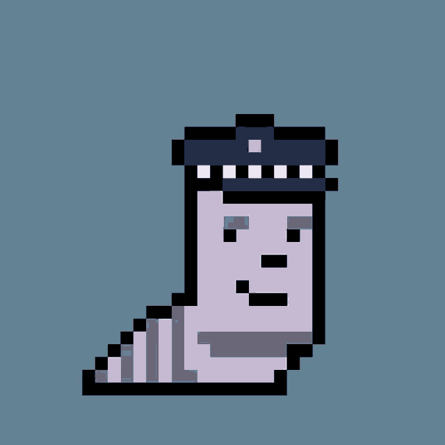 a pixel art drawing of a worm with a police hat on his head