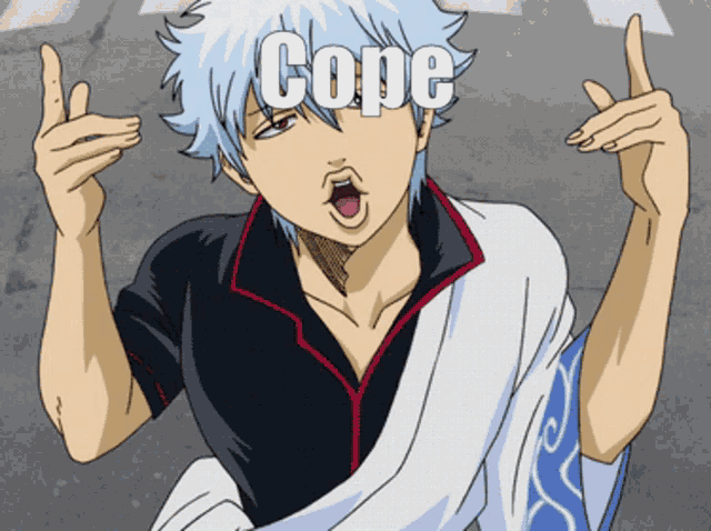 a cartoon character with the word cope on his head