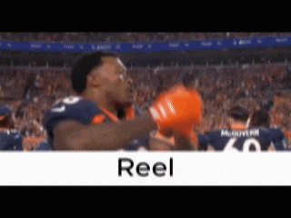 a blurred image of a football game with the word reel at the top