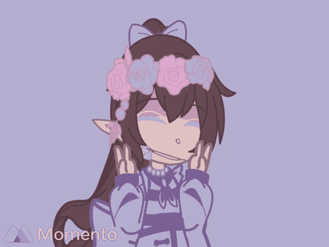 a drawing of a girl with a flower crown and the word momento on the bottom right