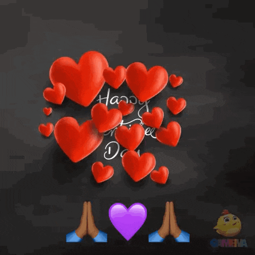 a happy valentine 's day greeting card with red hearts and hands