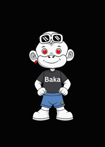 a cartoon character wearing sunglasses and a shirt that says baka