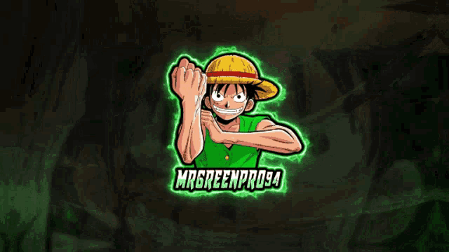 a logo for mrgreenpro94 shows a monkey d luffy