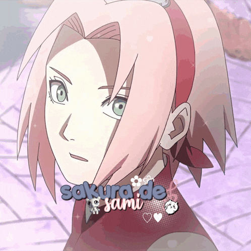 a picture of a girl with pink hair and the words sakura.de sami
