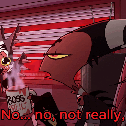 a cartoon character holding a mug that says boss bitch on it