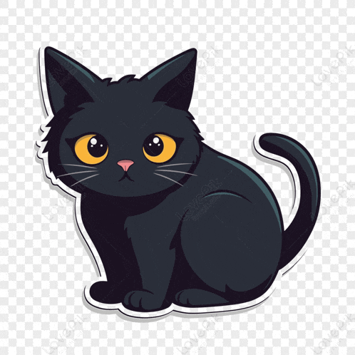 a sticker of a black cat with yellow eyes