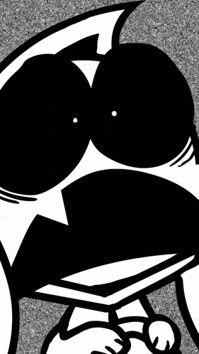 a black and white drawing of a cartoon character with a surprised expression on his face .