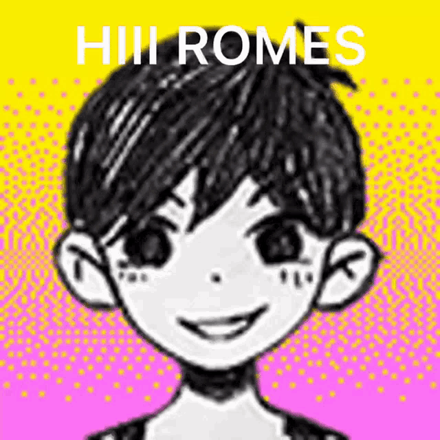 a black and white drawing of a smiling boy with the words hill rome written above him