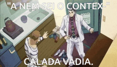 a man in a white suit is standing next to another man in a kitchen with the words " a nem sei o context " above him