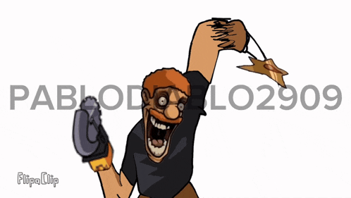 a cartoon of a man holding a pizza slice with the name pablo on it