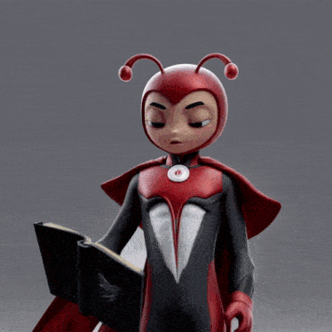a cartoon character is reading a book with a x on it