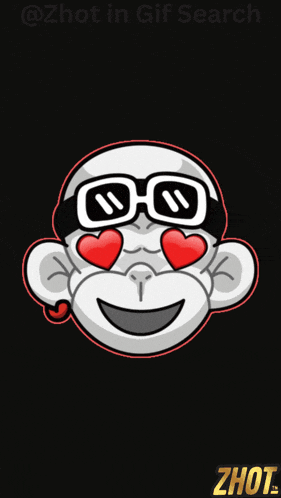 a cartoon of a monkey wearing sunglasses with red hearts in his eyes