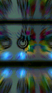 a colorful background with a circle in the middle that says g on it