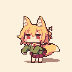 a pixel art of a girl with fox ears and a long tail .