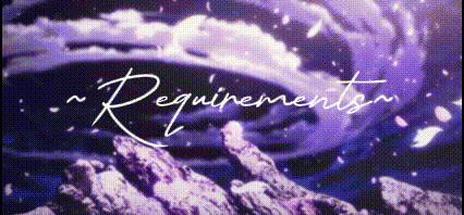 the word requirements is written on a purple background with a purple sky in the background .
