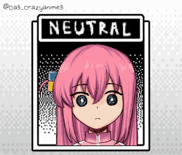 a drawing of a girl with pink hair and a sign that says " neutral "