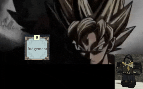 a picture of a judgement card next to a picture of a character