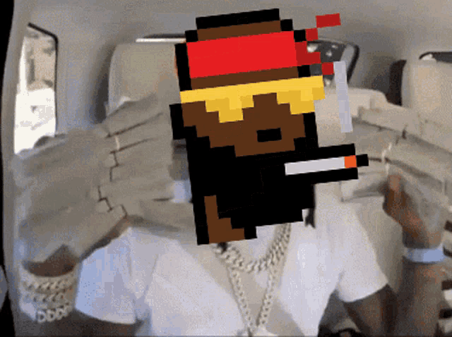 a pixel art of a man holding a gun