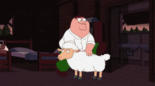 peter griffin is riding a sheep while smoking a cigar