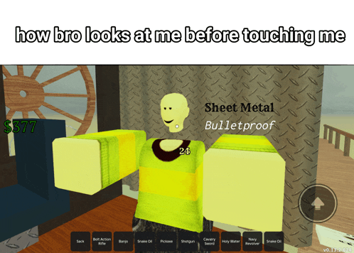 a screenshot of a video game that says sheet metal bullet proof