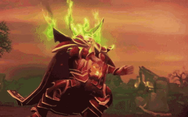 a cartoon of a demon with green flames coming out of it 's head