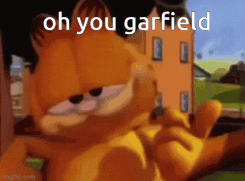 a picture of garfield with the caption oh you garfield .