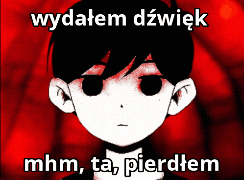 a cartoon of a boy with red eyes and the words wydatem dzwiek