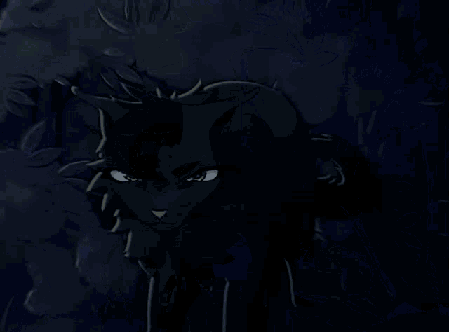 a drawing of a black cat with green eyes and teeth