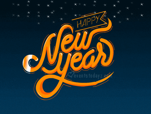 a blue background with the words happy new year in orange letters