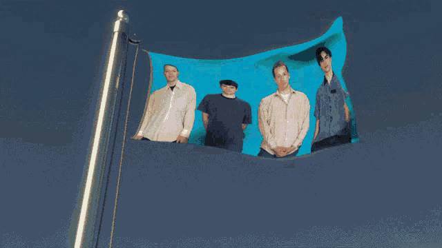 a flag with a picture of a band on it