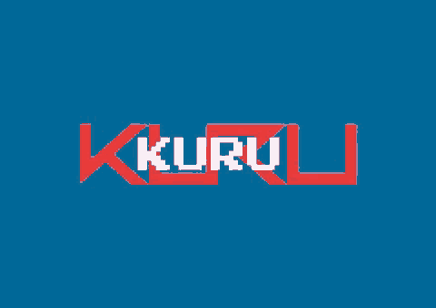 a blue background with the word kuru in red letters