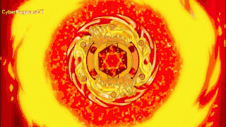 it looks like a swirl of fire with a circle in the middle of it .