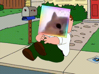 a cartoon of peter griffin sitting on the sidewalk holding a picture of a dog