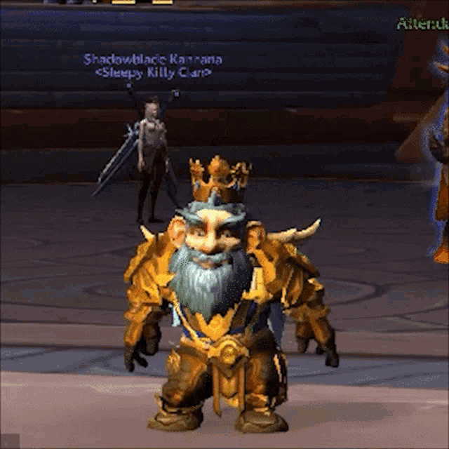 a dwarf with a beard and a crown on his head